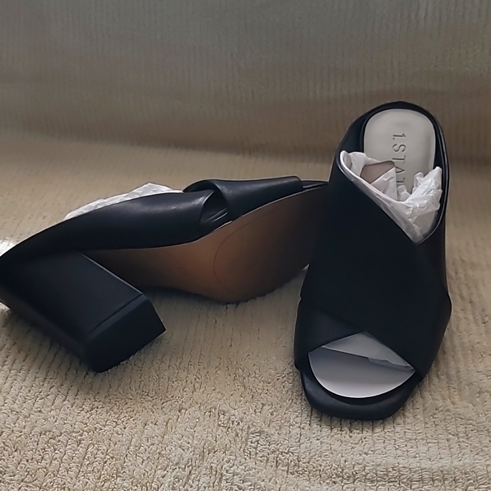 New Black 1.State-Graible Fog Heel Slide Slip-On Sandals 9M